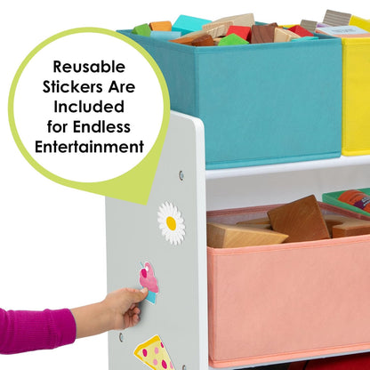 Deluxe Multi-Bin Toy Organizer with Storage Bins - Greenguard Gold Certified, White with Navy/Green/Pastel Bins