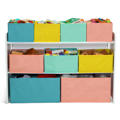 Deluxe Multi-Bin Toy Organizer with Storage Bins - Greenguard Gold Certified, White with Navy/Green/Pastel Bins