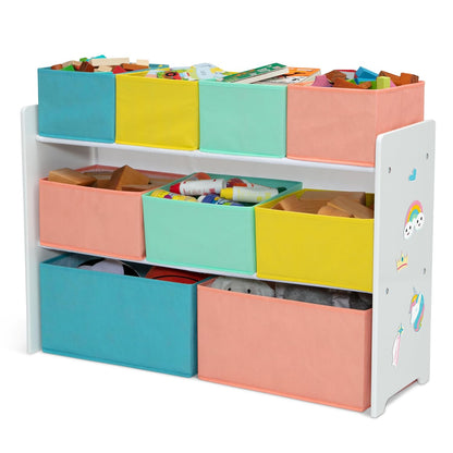 Deluxe Multi-Bin Toy Organizer with Storage Bins - Greenguard Gold Certified, White with Navy/Green/Pastel Bins