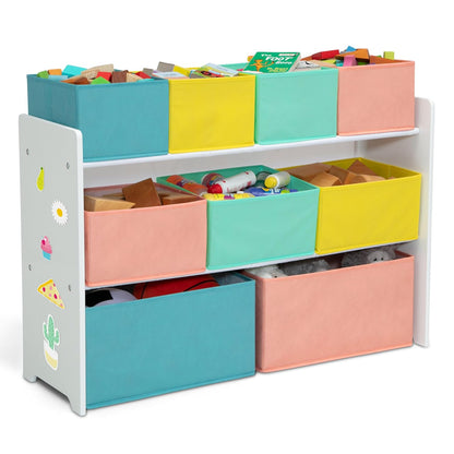 Deluxe Multi-Bin Toy Organizer with Storage Bins - Greenguard Gold Certified, White with Navy/Green/Pastel Bins