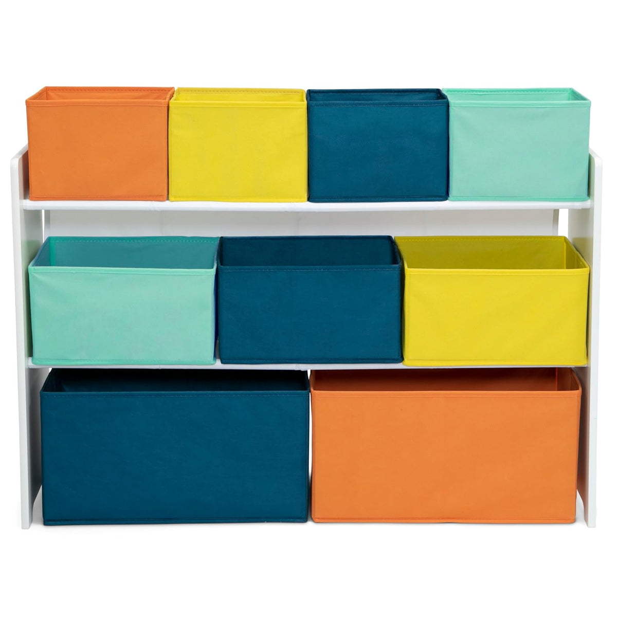 Deluxe Multi-Bin Toy Organizer with Storage Bins - Greenguard Gold Certified, White with Navy/Green/Pastel Bins