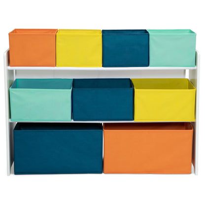 Deluxe Multi-Bin Toy Organizer with Storage Bins - Greenguard Gold Certified, White with Navy/Green/Pastel Bins