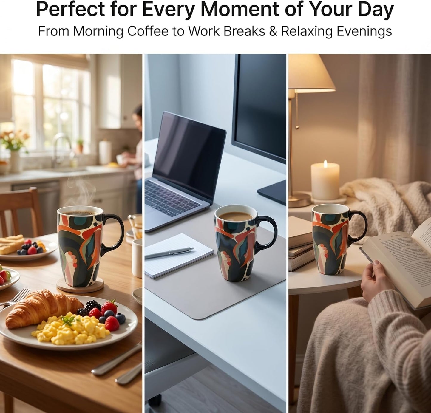 17 oz Ceramic Travel Mug, Microwave & Dishwasher Safe Coffee Cup | Large Capacity Travel Coffee Cup with Lid & Handle for Men Women Home and Office Work