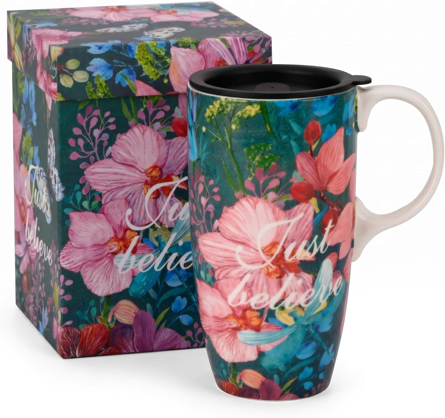 17 oz Ceramic Travel Mug, Microwave & Dishwasher Safe Coffee Cup | Large Capacity Travel Coffee Cup with Lid & Handle for Men Women Home and Office Work