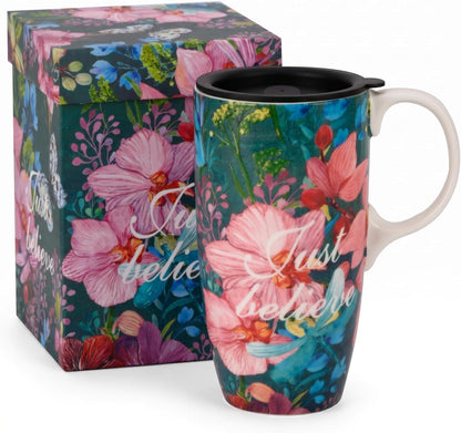 17 oz Ceramic Travel Mug, Microwave & Dishwasher Safe Coffee Cup | Large Capacity Travel Coffee Cup with Lid & Handle for Men Women Home and Office Work