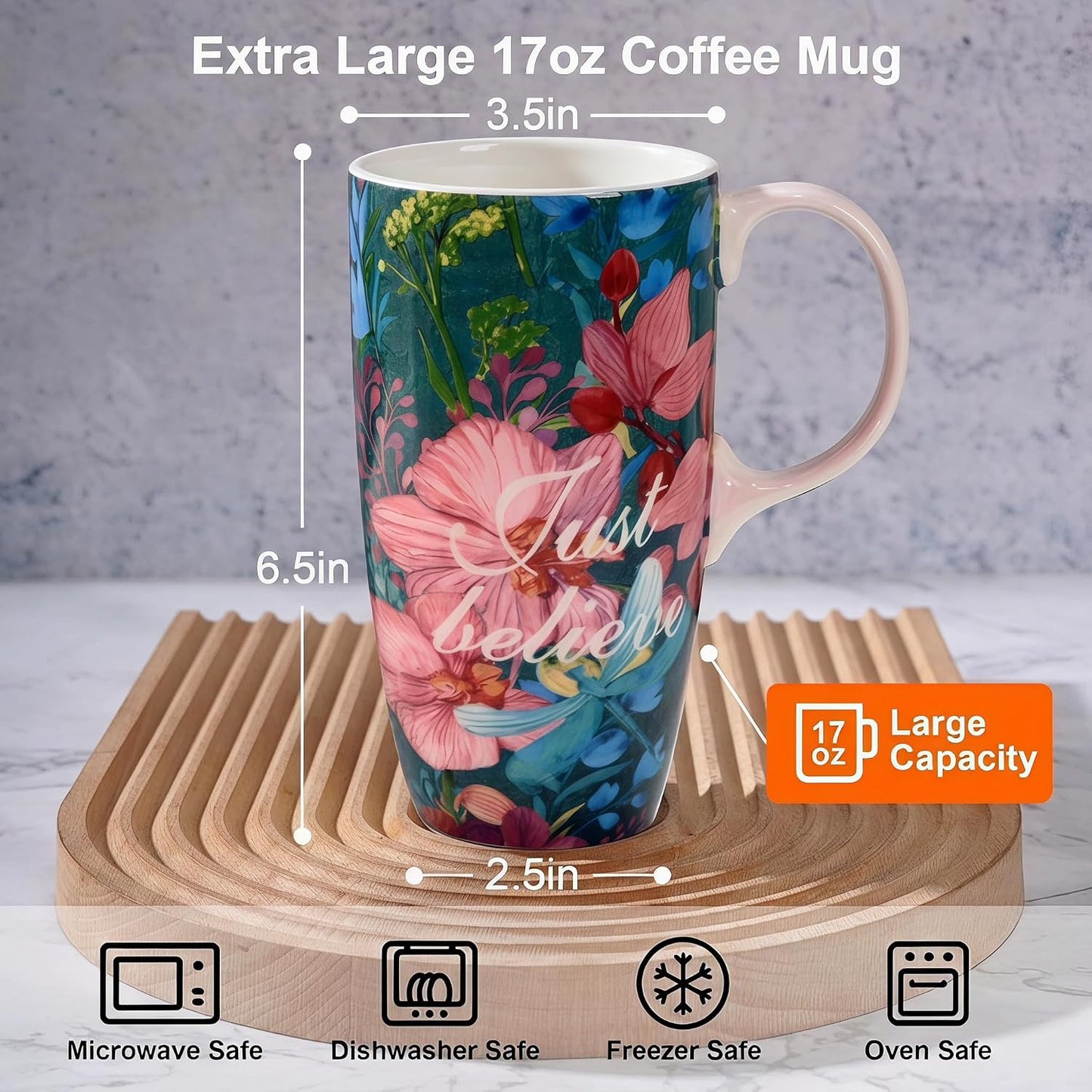 17 oz Ceramic Travel Mug, Microwave & Dishwasher Safe Coffee Cup | Large Capacity Travel Coffee Cup with Lid & Handle for Men Women Home and Office Work