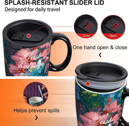 17 oz Ceramic Travel Mug, Microwave & Dishwasher Safe Coffee Cup | Large Capacity Travel Coffee Cup with Lid & Handle for Men Women Home and Office Work