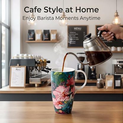 17 oz Ceramic Travel Mug, Microwave & Dishwasher Safe Coffee Cup | Large Capacity Travel Coffee Cup with Lid & Handle for Men Women Home and Office Work
