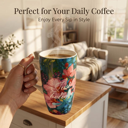 17 oz Ceramic Travel Mug, Microwave & Dishwasher Safe Coffee Cup | Large Capacity Travel Coffee Cup with Lid & Handle for Men Women Home and Office Work
