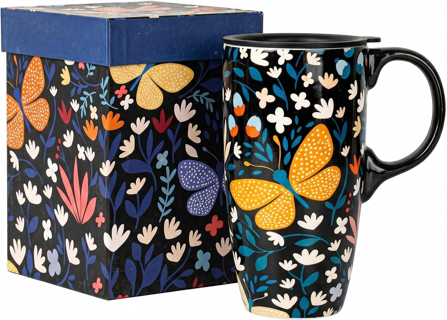 17 oz Ceramic Travel Mug, Microwave & Dishwasher Safe Coffee Cup | Large Capacity Travel Coffee Cup with Lid & Handle for Men Women Home and Office Work