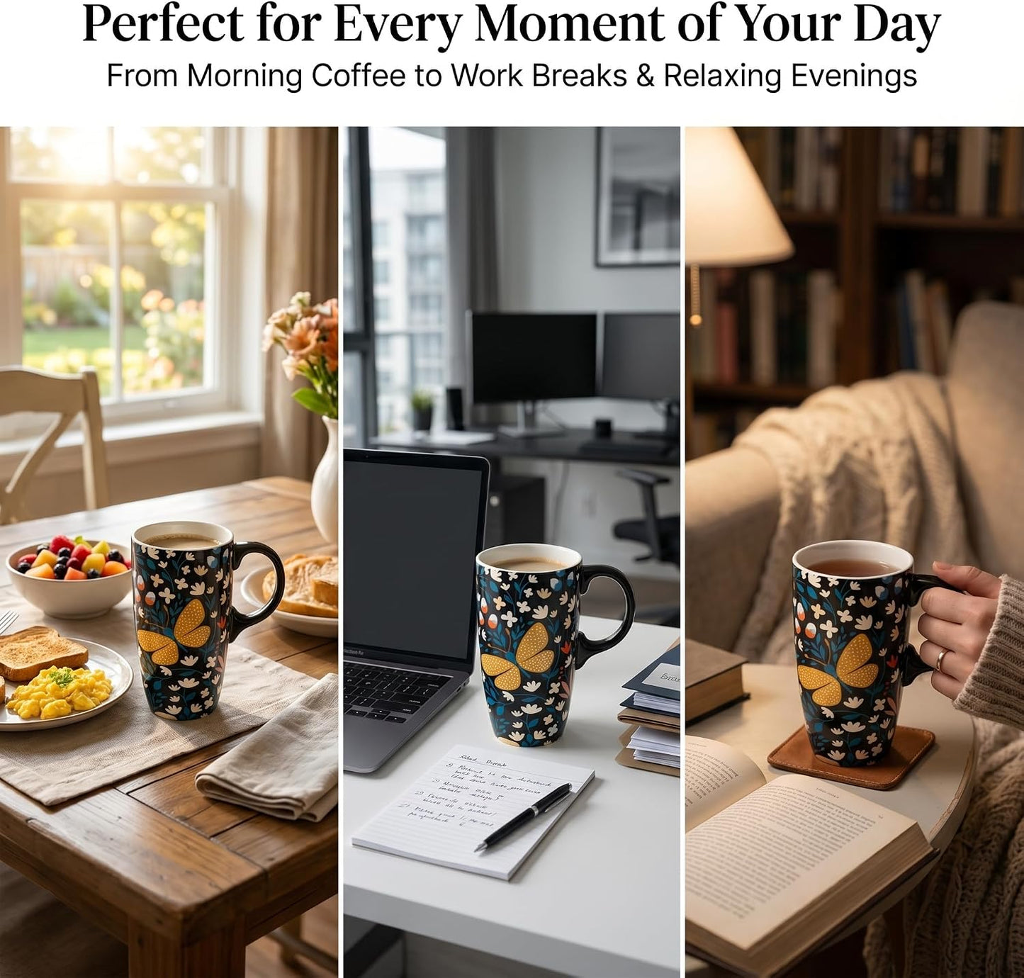 17 oz Ceramic Travel Mug, Microwave & Dishwasher Safe Coffee Cup | Large Capacity Travel Coffee Cup with Lid & Handle for Men Women Home and Office Work