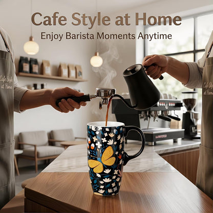 17 oz Ceramic Travel Mug, Microwave & Dishwasher Safe Coffee Cup | Large Capacity Travel Coffee Cup with Lid & Handle for Men Women Home and Office Work