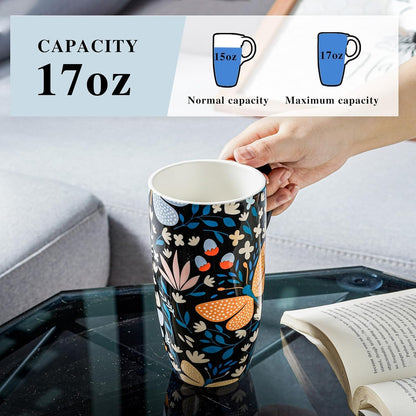17 oz Ceramic Travel Mug, Microwave & Dishwasher Safe Coffee Cup | Large Capacity Travel Coffee Cup with Lid & Handle for Men Women Home and Office Work