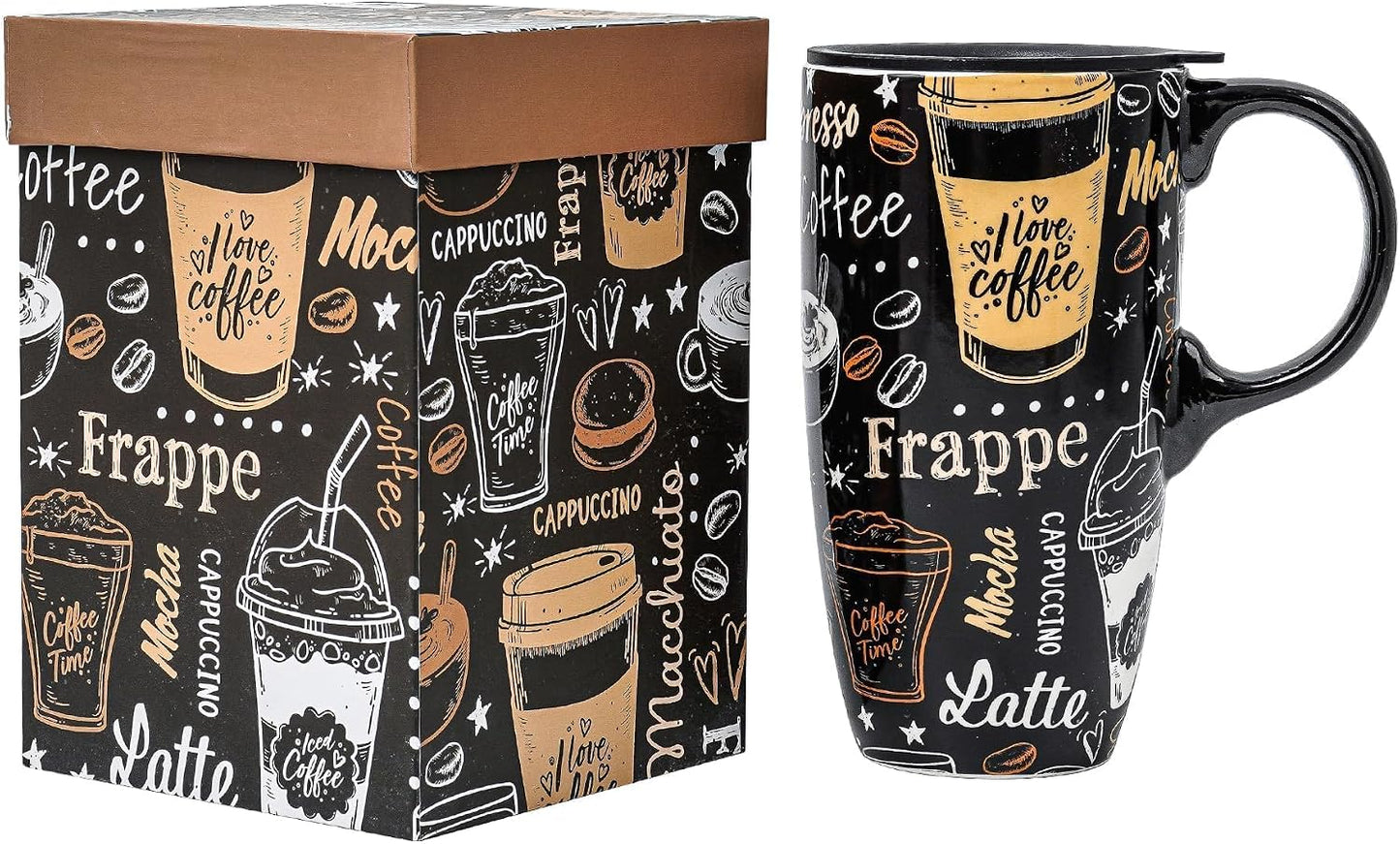 17 oz Ceramic Travel Mug, Microwave & Dishwasher Safe Coffee Cup | Large Capacity Travel Coffee Cup with Lid & Handle for Men Women Home and Office Work