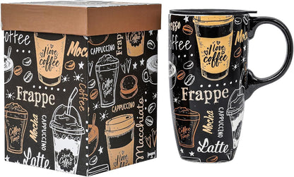17 oz Ceramic Travel Mug, Microwave & Dishwasher Safe Coffee Cup | Large Capacity Travel Coffee Cup with Lid & Handle for Men Women Home and Office Work