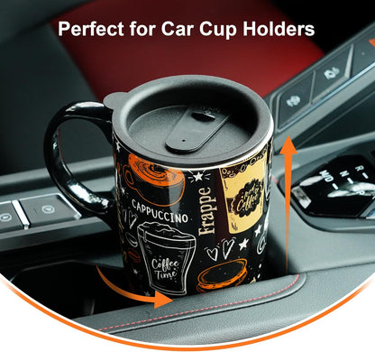 17 oz Ceramic Travel Mug, Microwave & Dishwasher Safe Coffee Cup | Large Capacity Travel Coffee Cup with Lid & Handle for Men Women Home and Office Work