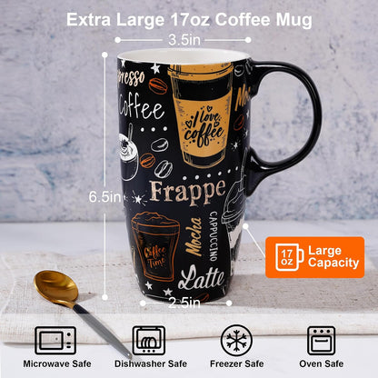 17 oz Ceramic Travel Mug, Microwave & Dishwasher Safe Coffee Cup | Large Capacity Travel Coffee Cup with Lid & Handle for Men Women Home and Office Work