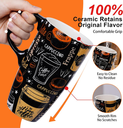 17 oz Ceramic Travel Mug, Microwave & Dishwasher Safe Coffee Cup | Large Capacity Travel Coffee Cup with Lid & Handle for Men Women Home and Office Work