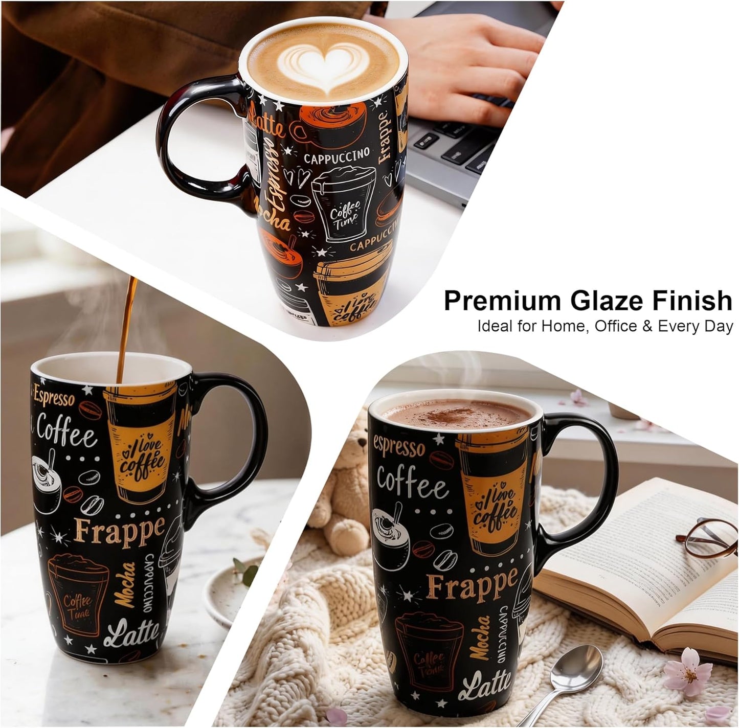 17 oz Ceramic Travel Mug, Microwave & Dishwasher Safe Coffee Cup | Large Capacity Travel Coffee Cup with Lid & Handle for Men Women Home and Office Work