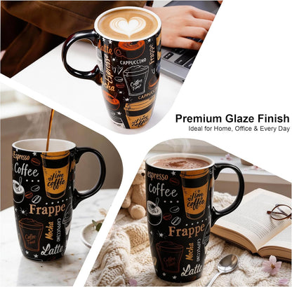 17 oz Ceramic Travel Mug, Microwave & Dishwasher Safe Coffee Cup | Large Capacity Travel Coffee Cup with Lid & Handle for Men Women Home and Office Work