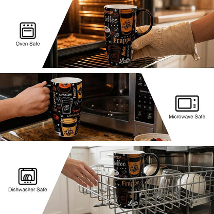 17 oz Ceramic Travel Mug, Microwave & Dishwasher Safe Coffee Cup | Large Capacity Travel Coffee Cup with Lid & Handle for Men Women Home and Office Work