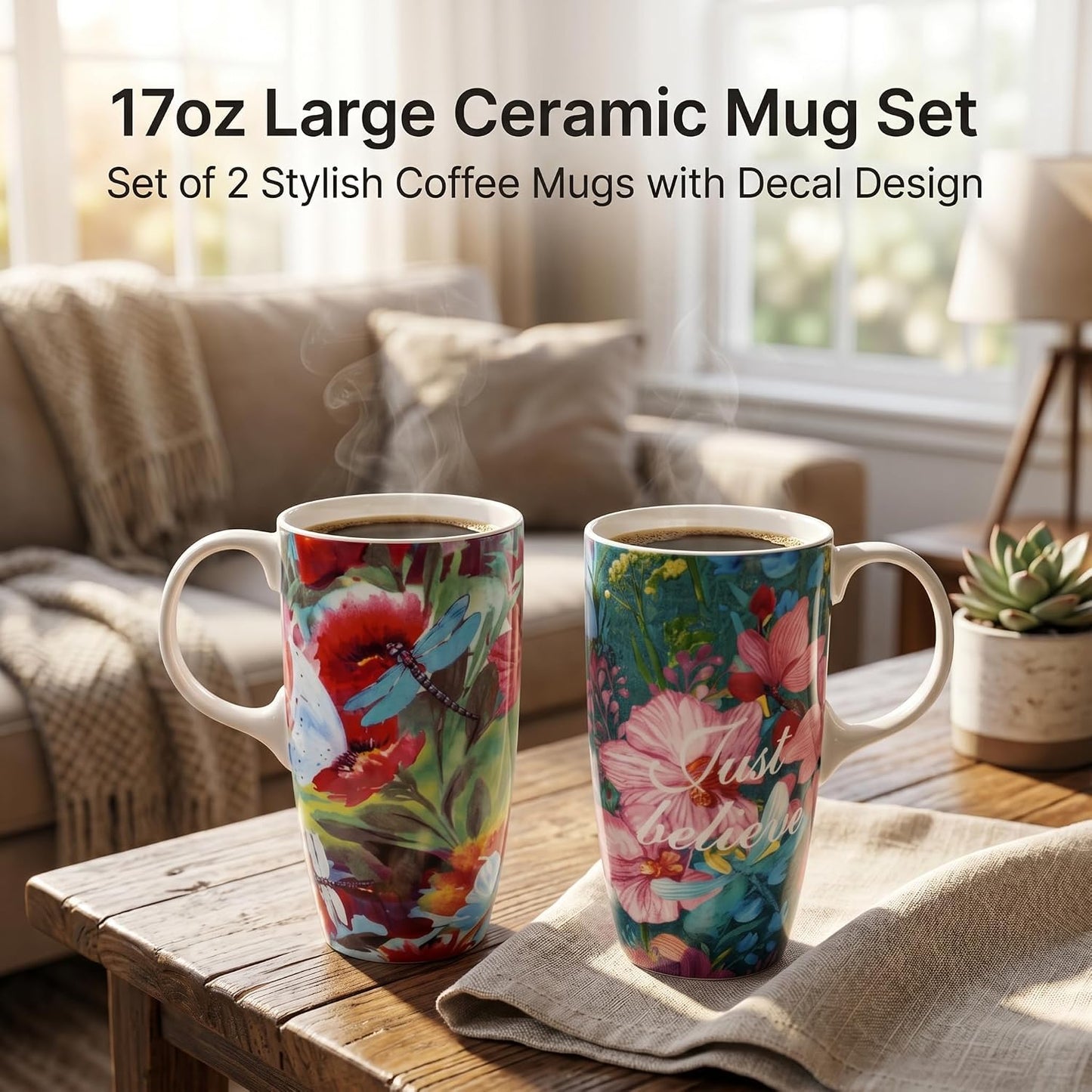 17 oz Ceramic Travel Mug, Microwave & Dishwasher Safe Coffee Cup | Large Capacity Travel Coffee Cup with Lid & Handle for Men Women Home and Office Work