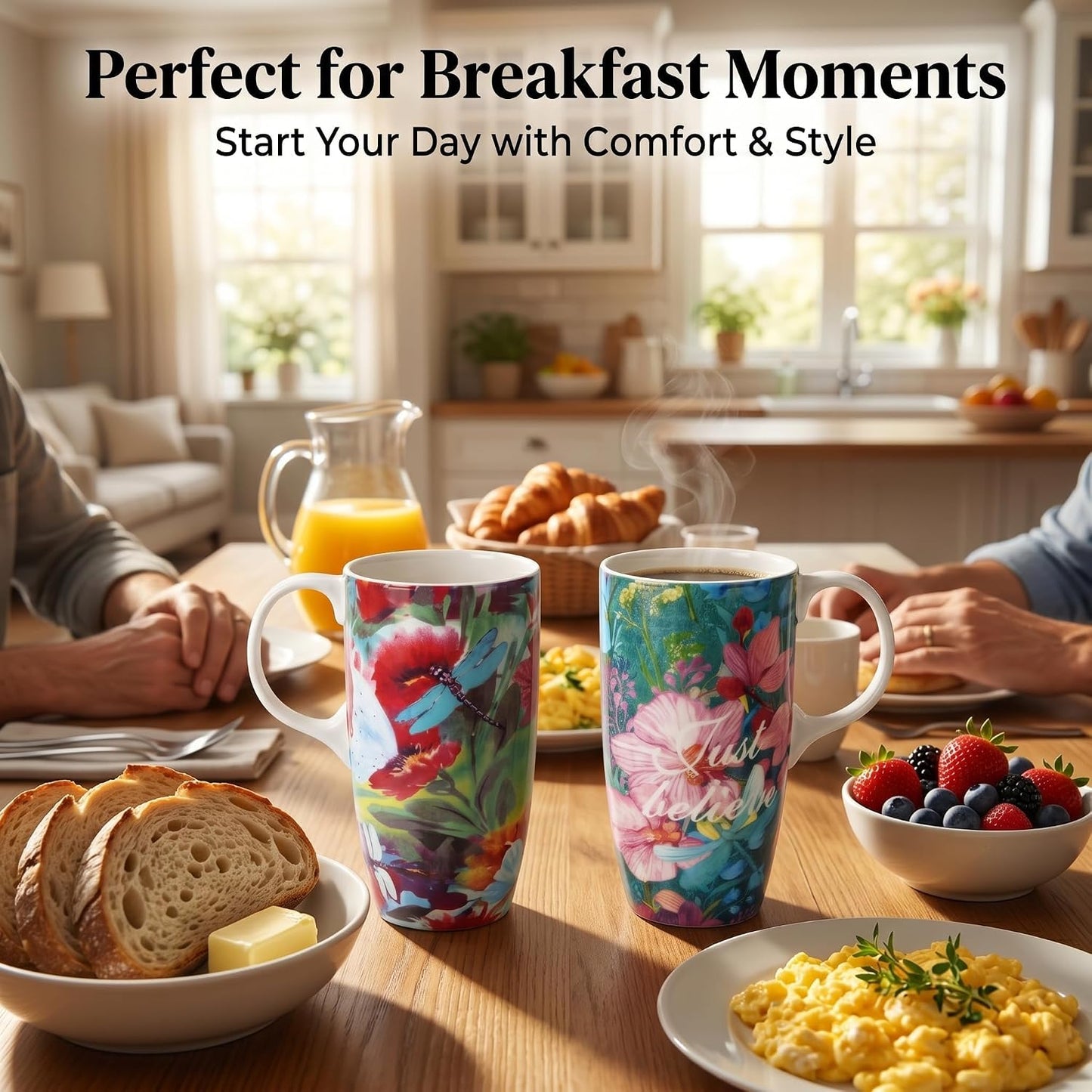17 oz Ceramic Travel Mug, Microwave & Dishwasher Safe Coffee Cup | Large Capacity Travel Coffee Cup with Lid & Handle for Men Women Home and Office Work