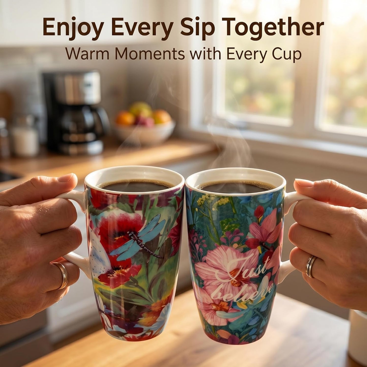 17 oz Ceramic Travel Mug, Microwave & Dishwasher Safe Coffee Cup | Large Capacity Travel Coffee Cup with Lid & Handle for Men Women Home and Office Work