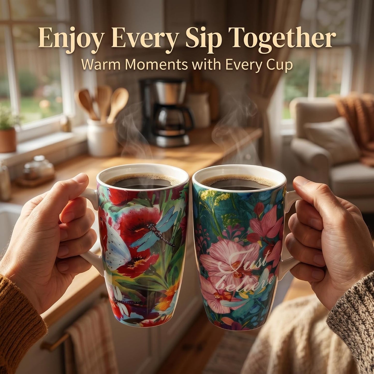 17 oz Ceramic Travel Mug, Microwave & Dishwasher Safe Coffee Cup | Large Capacity Travel Coffee Cup with Lid & Handle for Men Women Home and Office Work