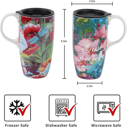 17 oz Ceramic Travel Mug, Microwave & Dishwasher Safe Coffee Cup | Large Capacity Travel Coffee Cup with Lid & Handle for Men Women Home and Office Work