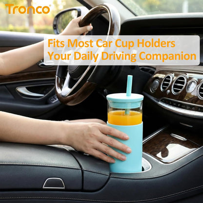 20 oz Glass Tumbler with Lids and Straws, Reusable Iced Coffee Cups with Silicone Lid & Protective Sleeve, Dishwasher Safe, BPA-Free Borosilicate Glass for Coffee, Iced Tea, Water & Smoothies