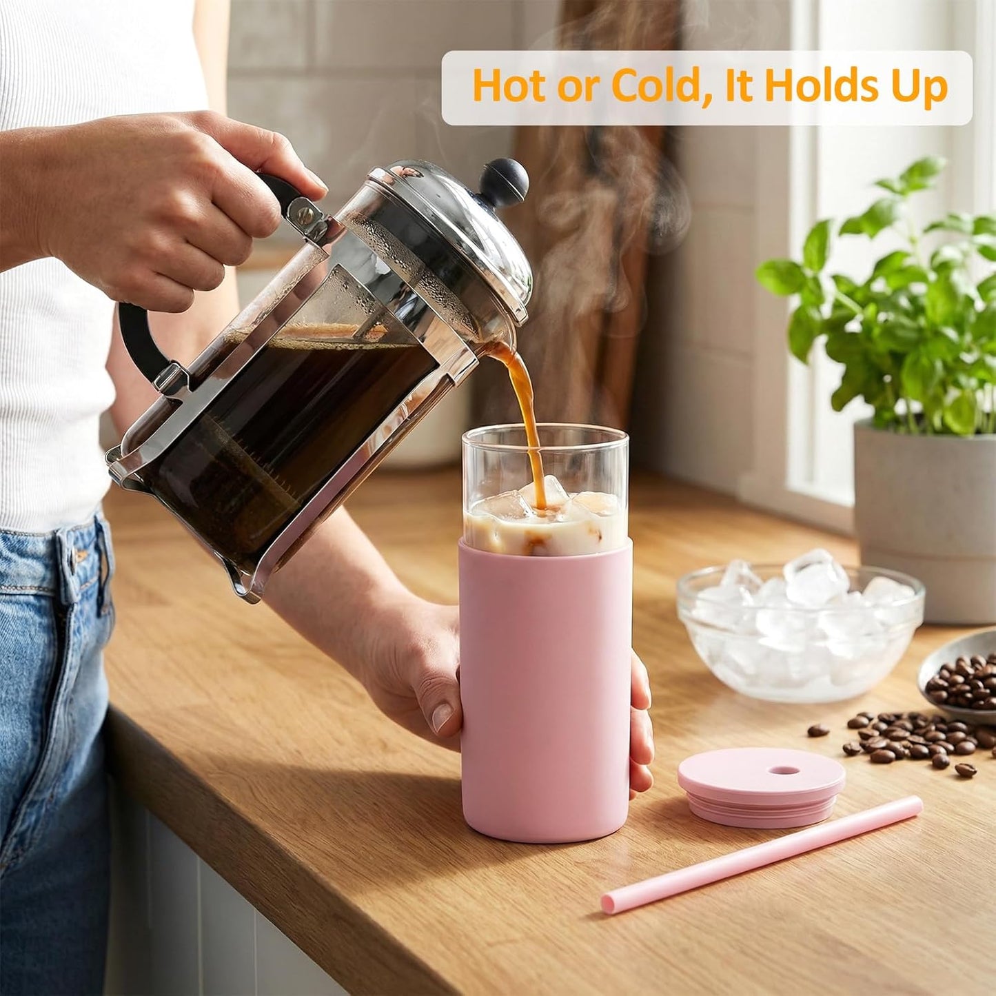 20 oz Glass Tumbler with Lids and Straws, Reusable Iced Coffee Cups with Silicone Lid & Protective Sleeve, Dishwasher Safe, BPA-Free Borosilicate Glass for Coffee, Iced Tea, Water & Smoothies
