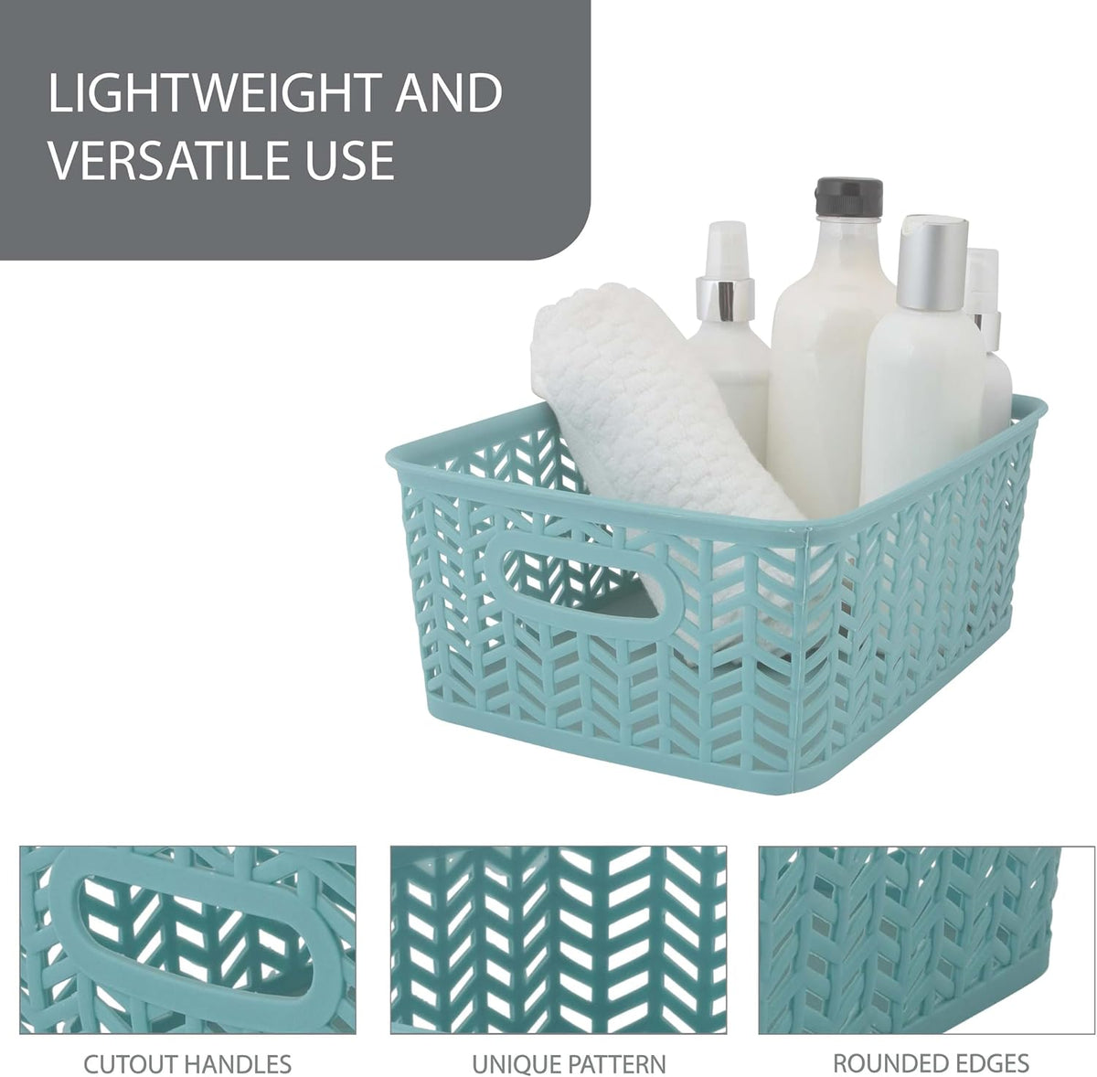 Large Herringbone Storage Bin, Grey (25175-GREY)