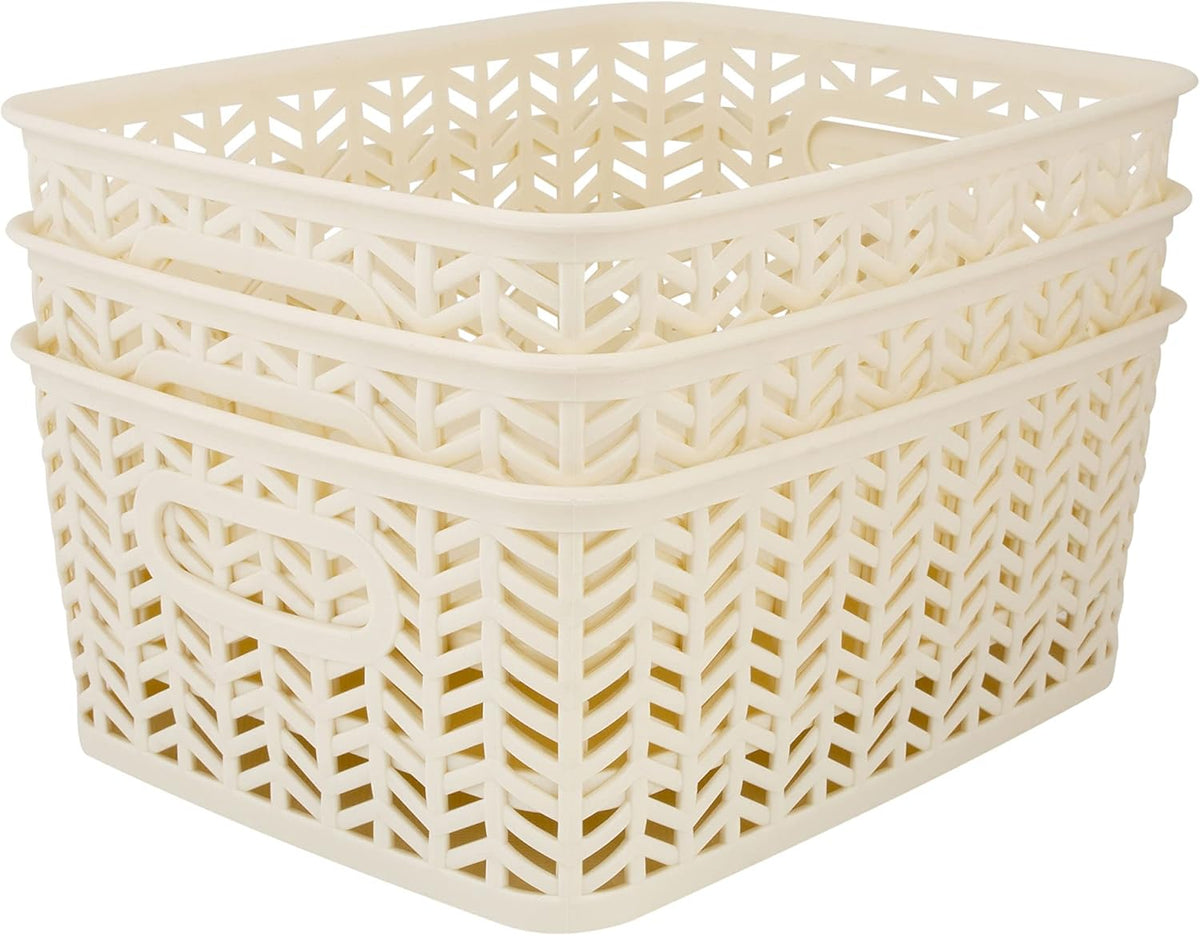 Large Herringbone Storage Bin, Grey (25175-GREY)