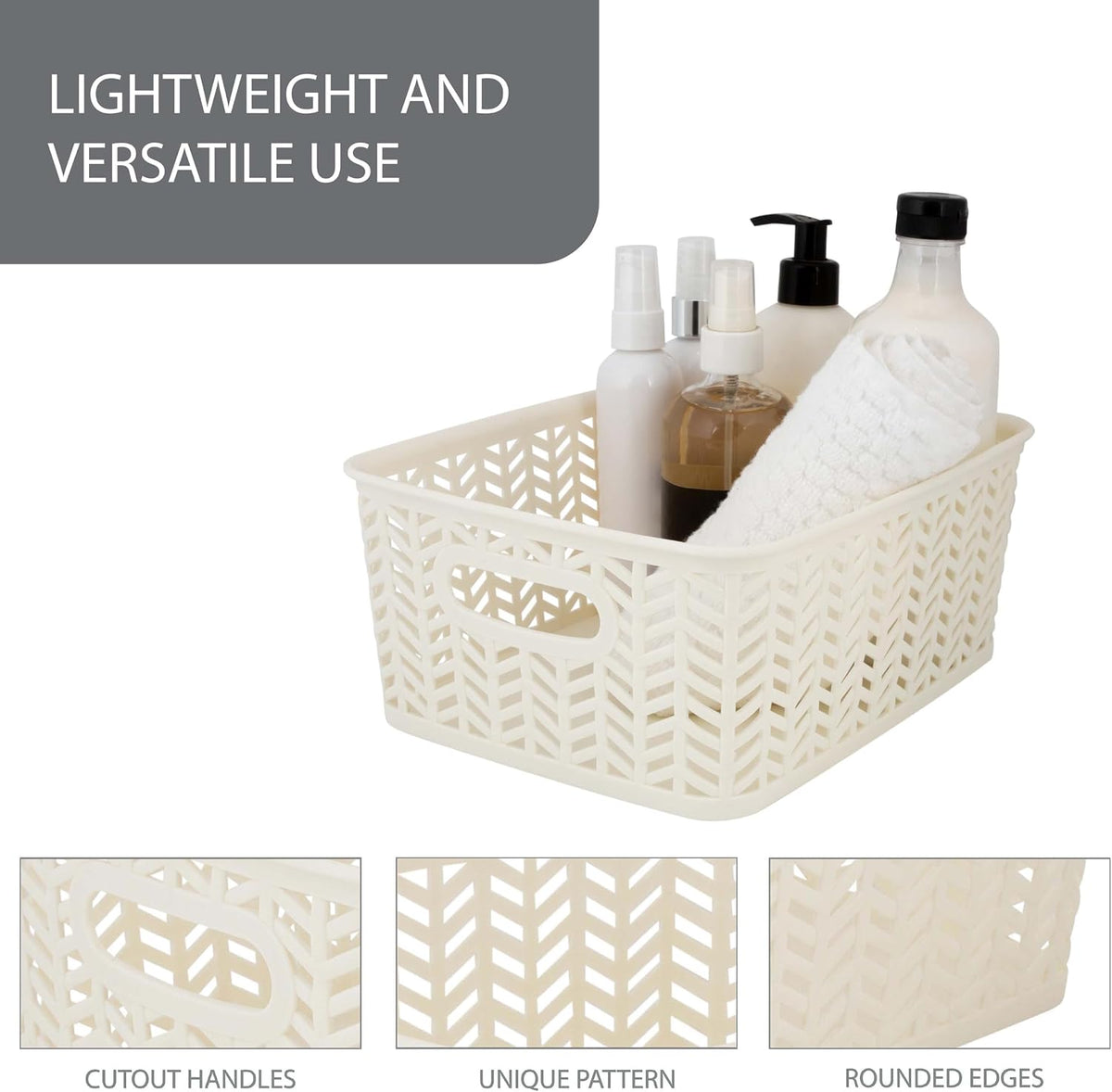 Large Herringbone Storage Bin, Grey (25175-GREY)
