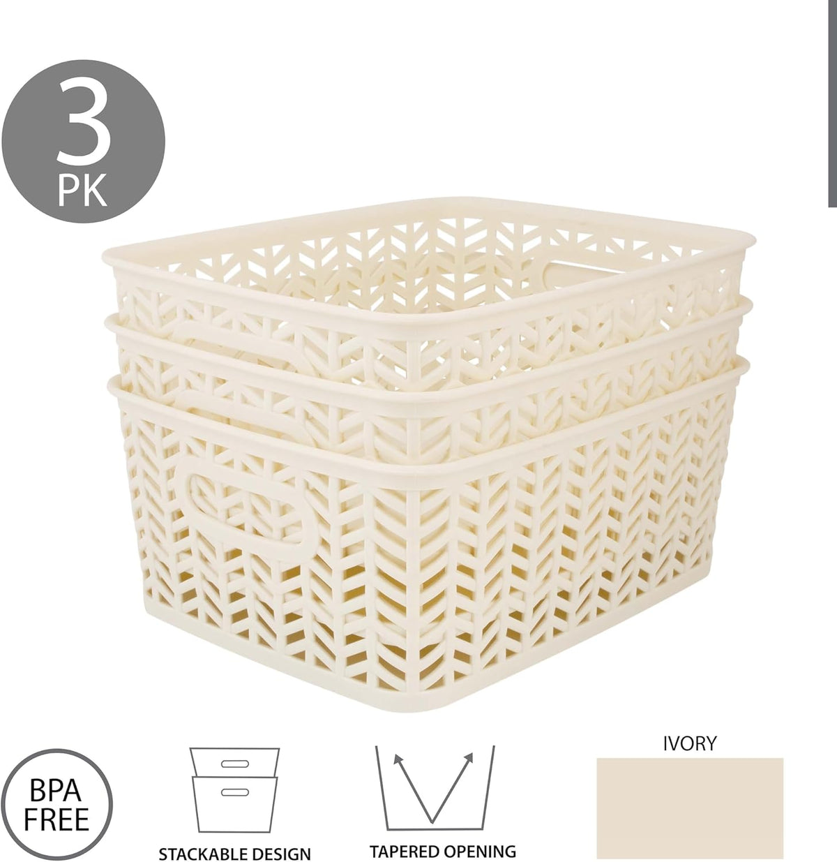 Large Herringbone Storage Bin, Grey (25175-GREY)