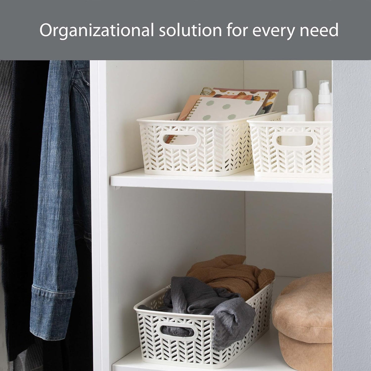 Large Herringbone Storage Bin, Grey (25175-GREY)