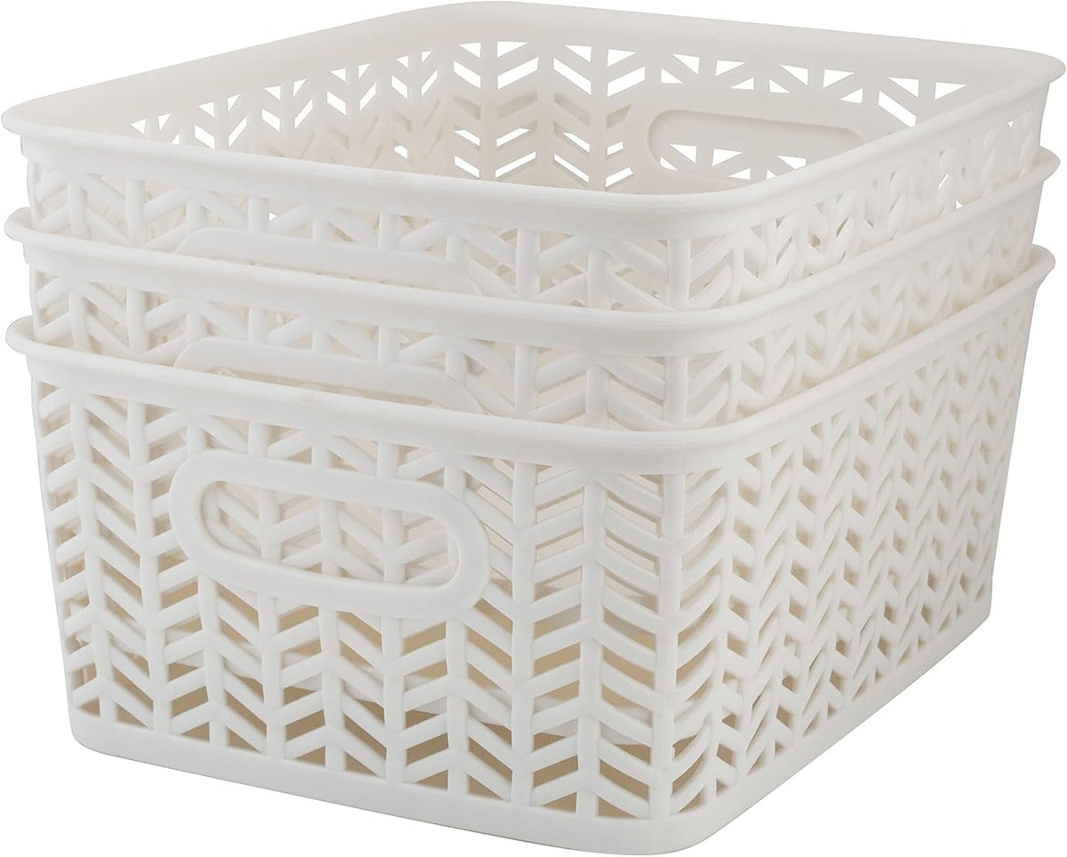 Large Herringbone Storage Bin, Grey (25175-GREY)