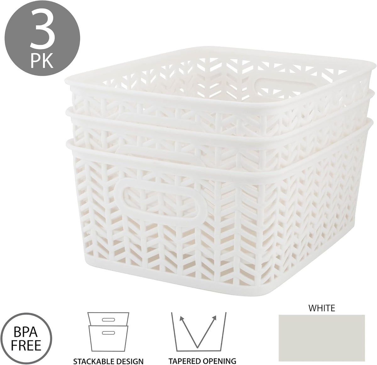 Large Herringbone Storage Bin, Grey (25175-GREY)