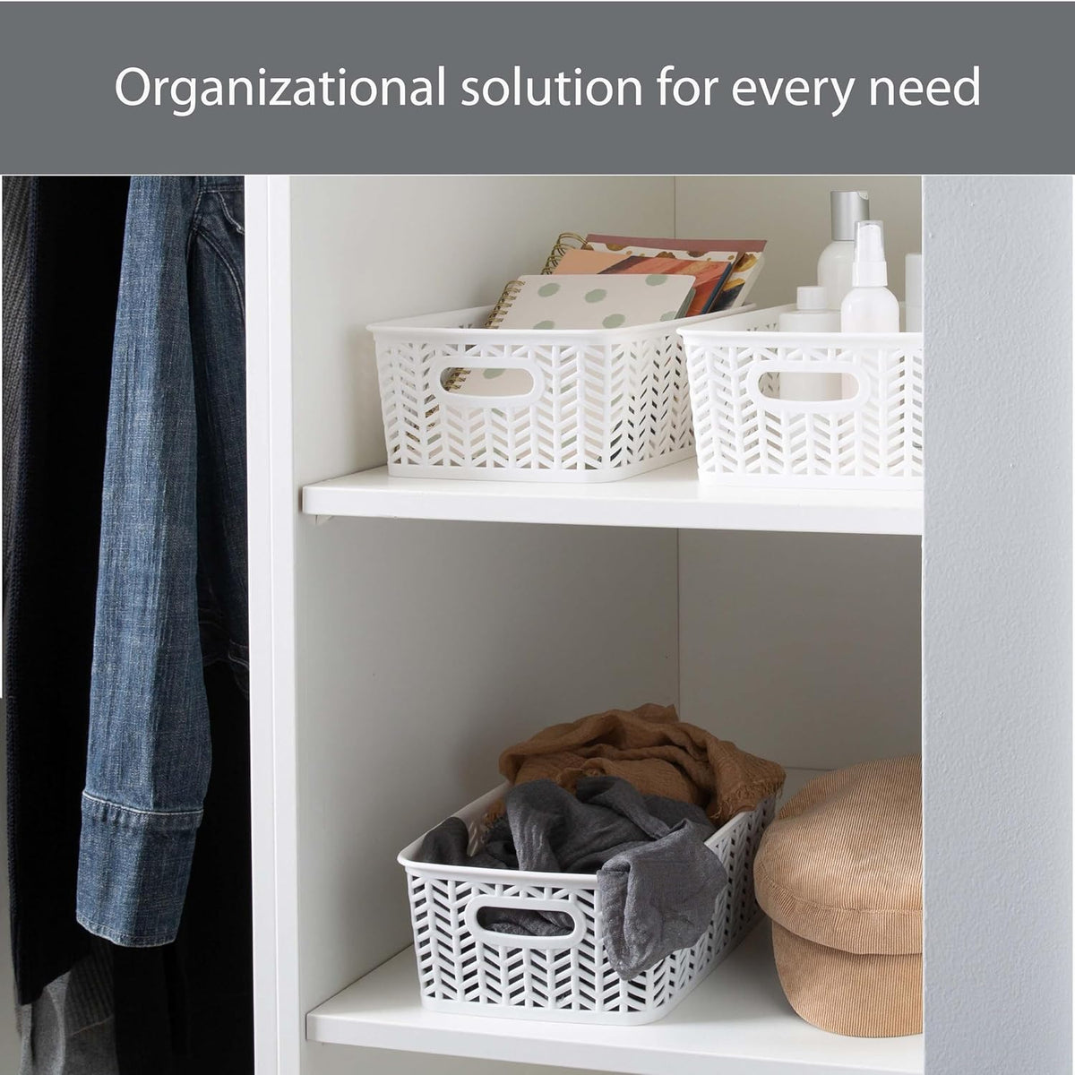 Large Herringbone Storage Bin, Grey (25175-GREY)