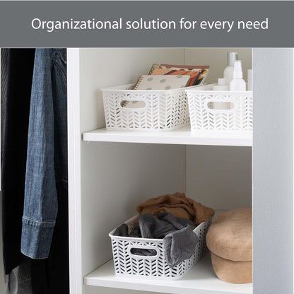 Large Herringbone Storage Bin, Grey (25175-GREY)
