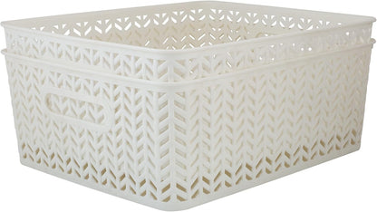 Large Herringbone Storage Bin, Grey (25175-GREY)