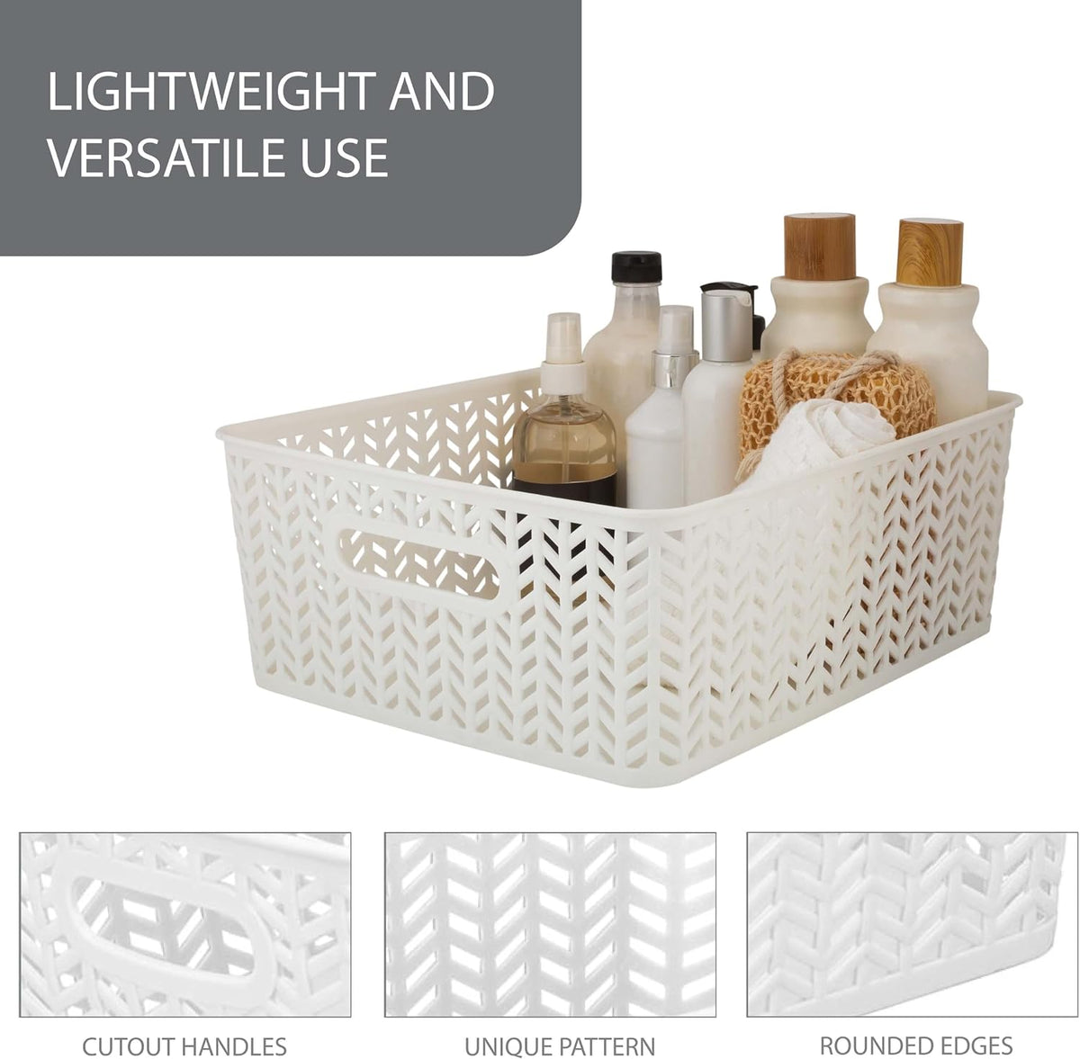 Large Herringbone Storage Bin, Grey (25175-GREY)