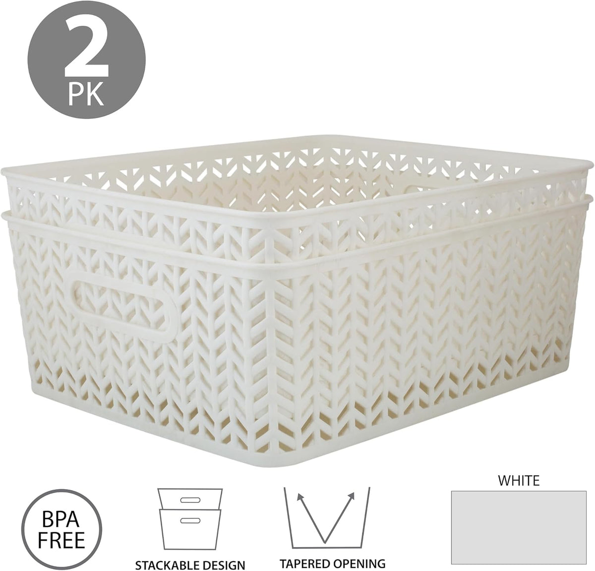 Large Herringbone Storage Bin, Grey (25175-GREY)