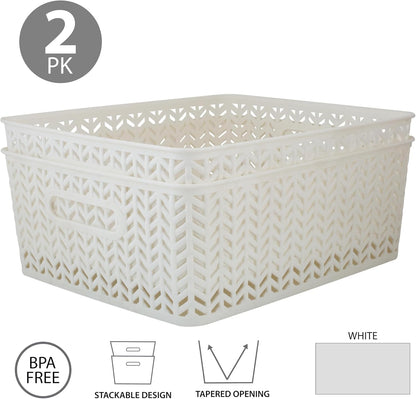 Large Herringbone Storage Bin, Grey (25175-GREY)