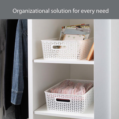 Large Herringbone Storage Bin, Grey (25175-GREY)