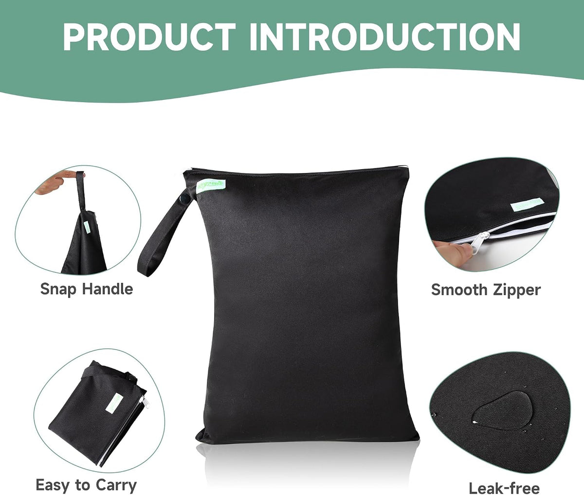 Wet Dry Bag for Baby Swimsuit, Small Wet Dry Bag for Clothes Diaper and Breast Pump Parts, Large Baby bag for Travel,Gym Clothes,Beach,Pool,Extra Clothes (Black,3 Pack)