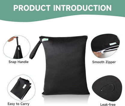 Wet Dry Bag for Baby Swimsuit, Small Wet Dry Bag for Clothes Diaper and Breast Pump Parts, Large Baby bag for Travel,Gym Clothes,Beach,Pool,Extra Clothes (Black,3 Pack)