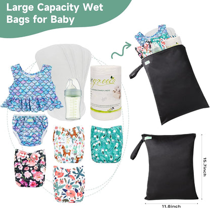 Wet Dry Bag for Baby Swimsuit, Small Wet Dry Bag for Clothes Diaper and Breast Pump Parts, Large Baby bag for Travel,Gym Clothes,Beach,Pool,Extra Clothes (Black,3 Pack)