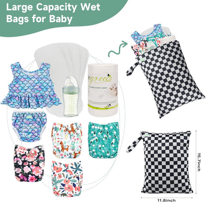 Wet Dry Bag for Baby Swimsuit, Small Wet Dry Bag for Clothes Diaper and Breast Pump Parts, Large Baby bag for Travel,Gym Clothes,Beach,Pool,Extra Clothes (Black,3 Pack)